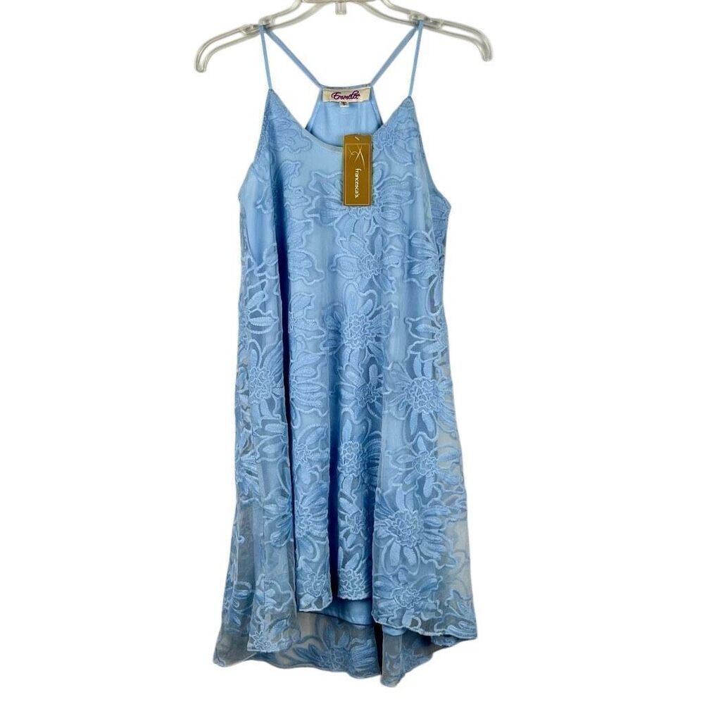 New! NWT Emmelee Francesca’s Blue Embroidered Floral Dress Small